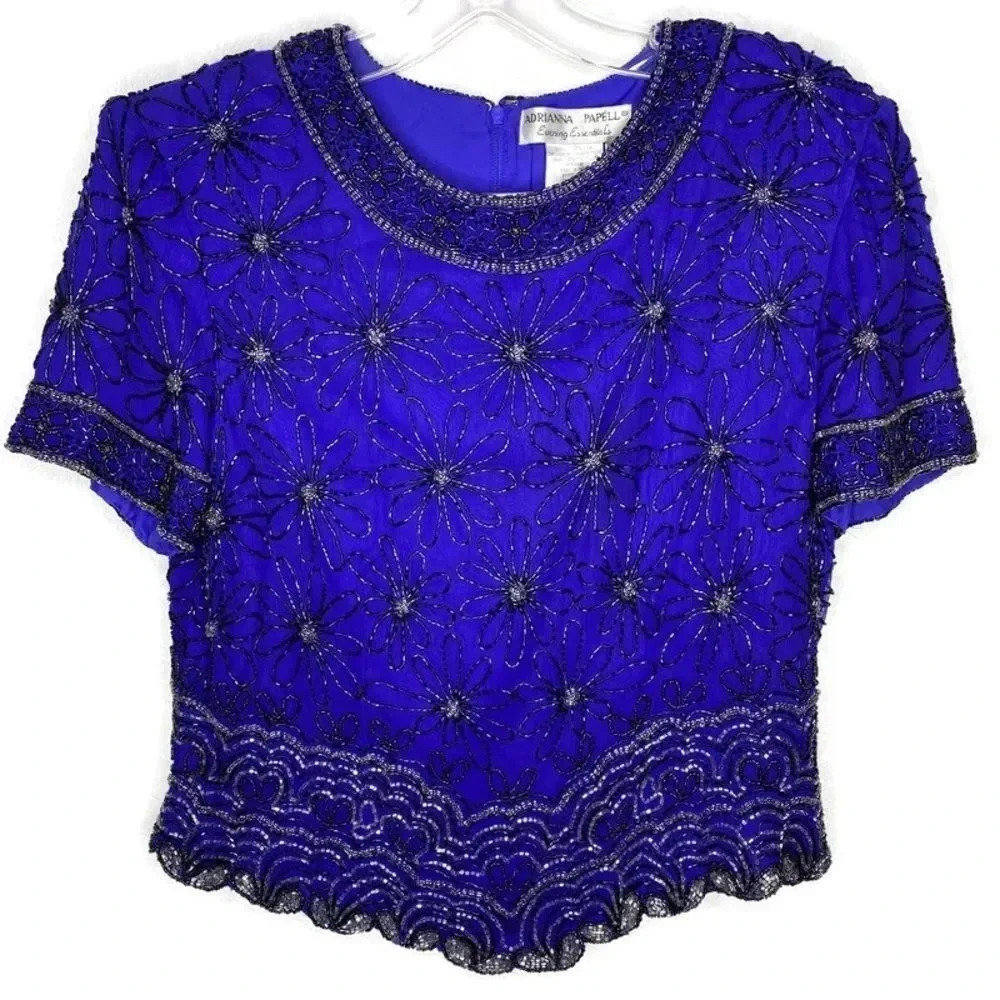 Adrianna Papell 100% Silk Hand Beaded Evening Top